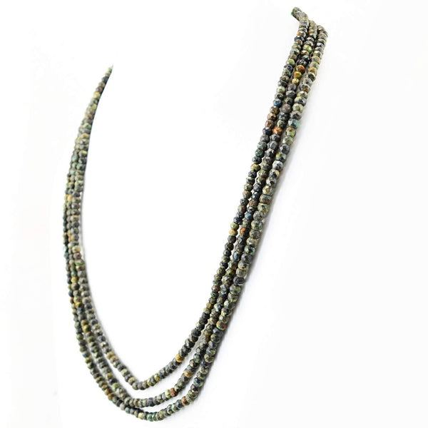 gemsmore:3 Strand Azurite Necklace Natural Untreated Round Cut Beads