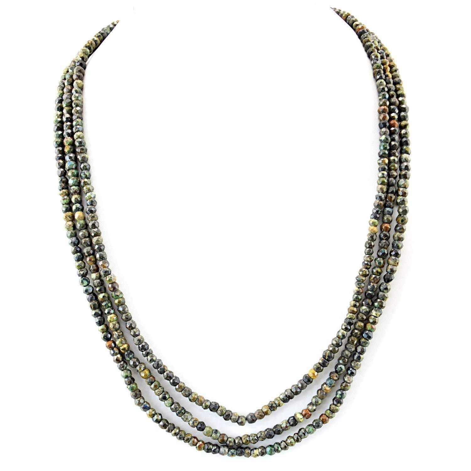 gemsmore:3 Strand Azurite Necklace Natural Untreated Round Cut Beads