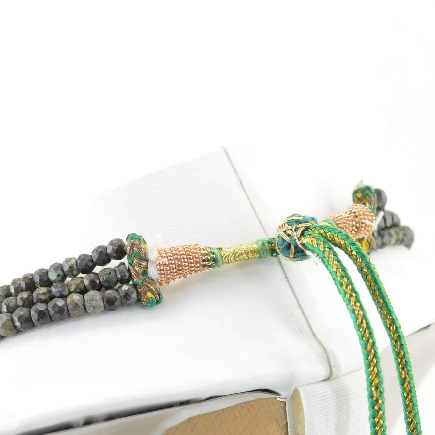 gemsmore:3 Strand Azurite Necklace Natural Untreated Round Cut Beads