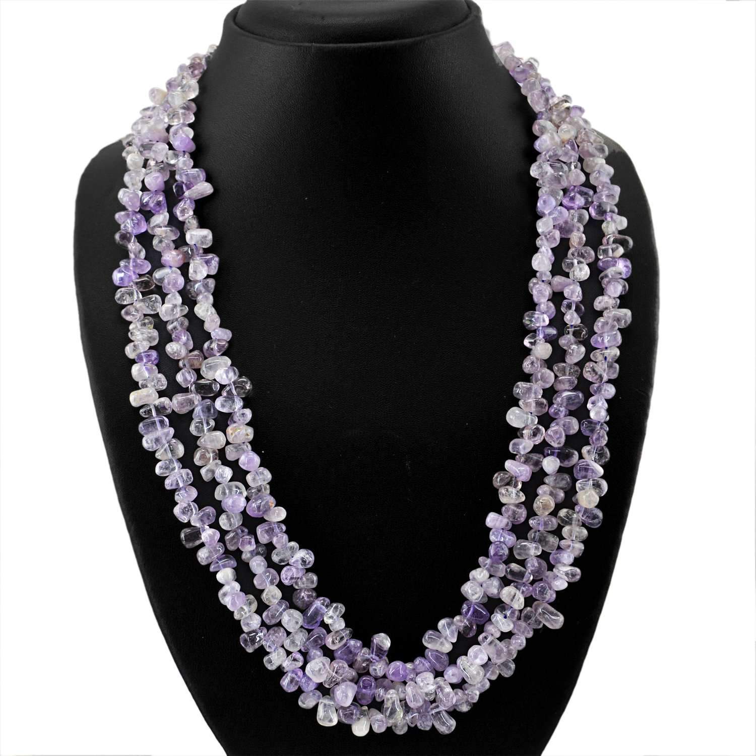 gemsmore:3 Strand Bi-Color Amethyst Necklace Natural Tear Drop Beads