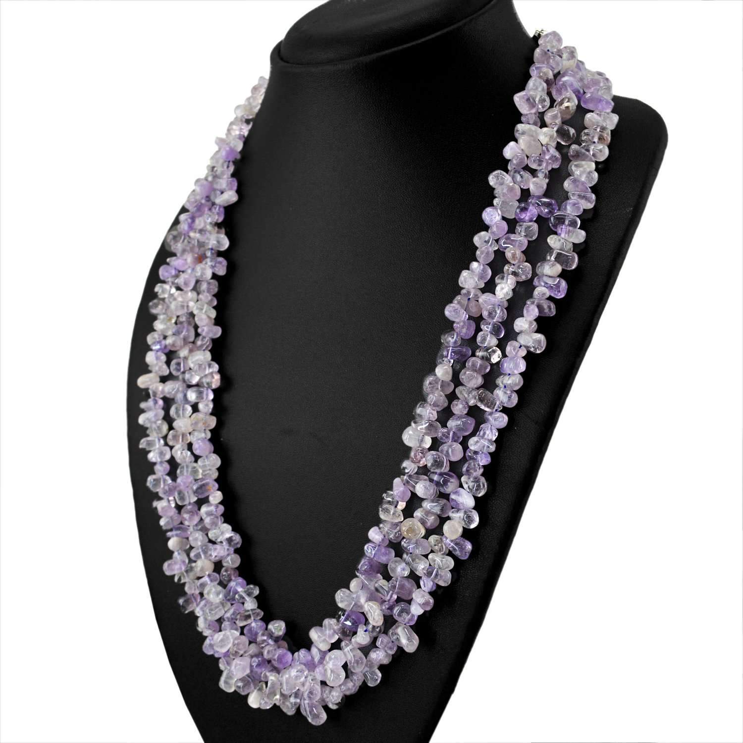 gemsmore:3 Strand Bi-Color Amethyst Necklace Natural Tear Drop Beads