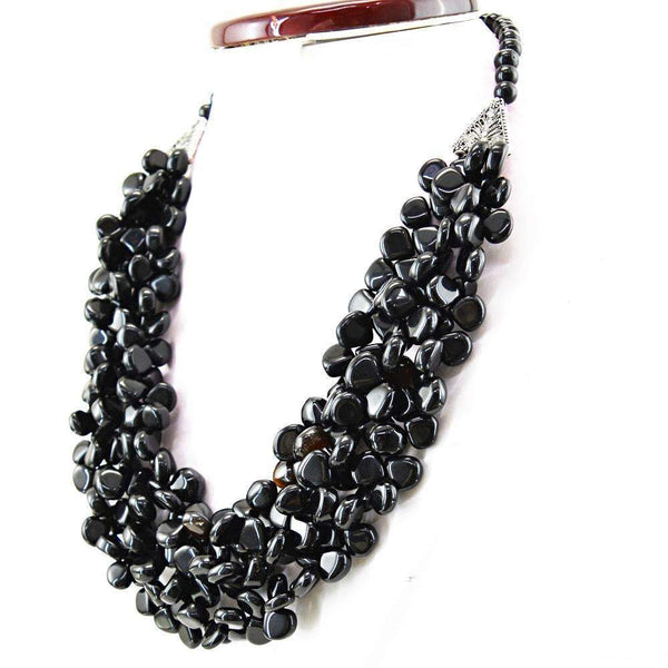 gemsmore:3 Strand Black Onyx Necklace Natural Untreated Beads