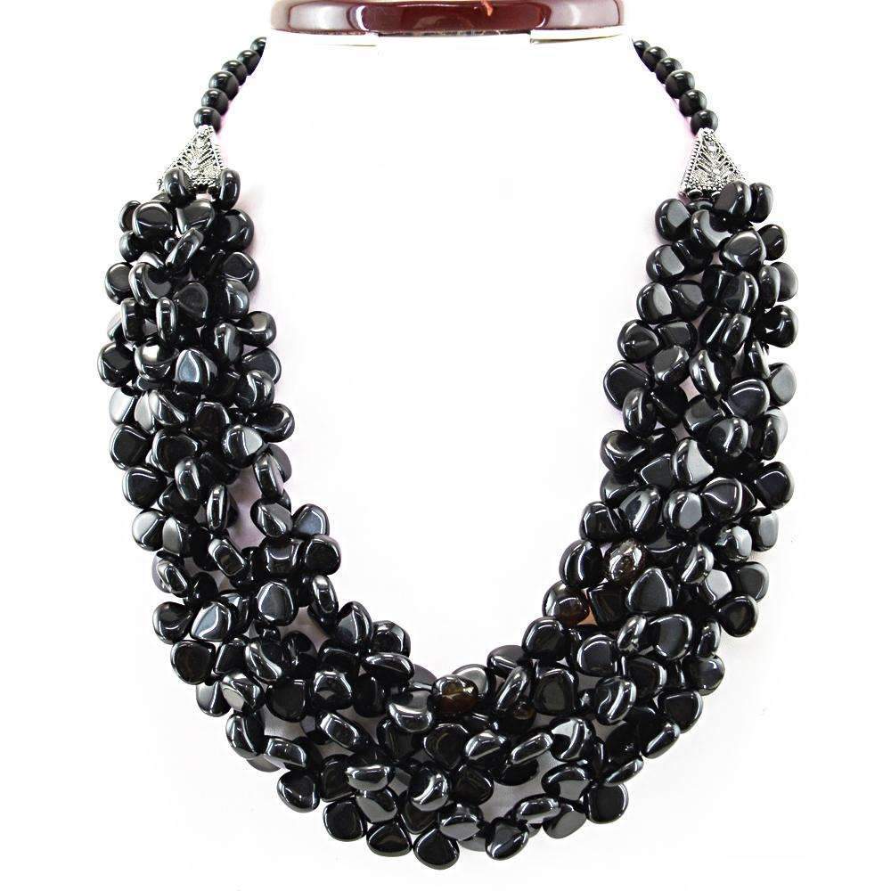 gemsmore:3 Strand Black Onyx Necklace Natural Untreated Beads