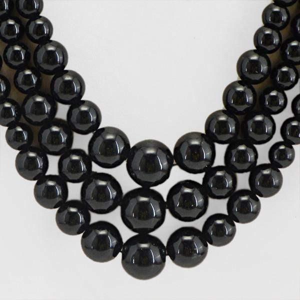 gemsmore:3 Strand Black Spinel Necklace Natural Round Shape Beads