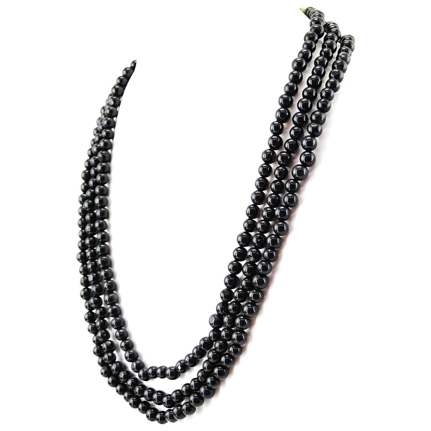 gemsmore:3 Strand Black Spinel Necklace Natural Round Shape Beads