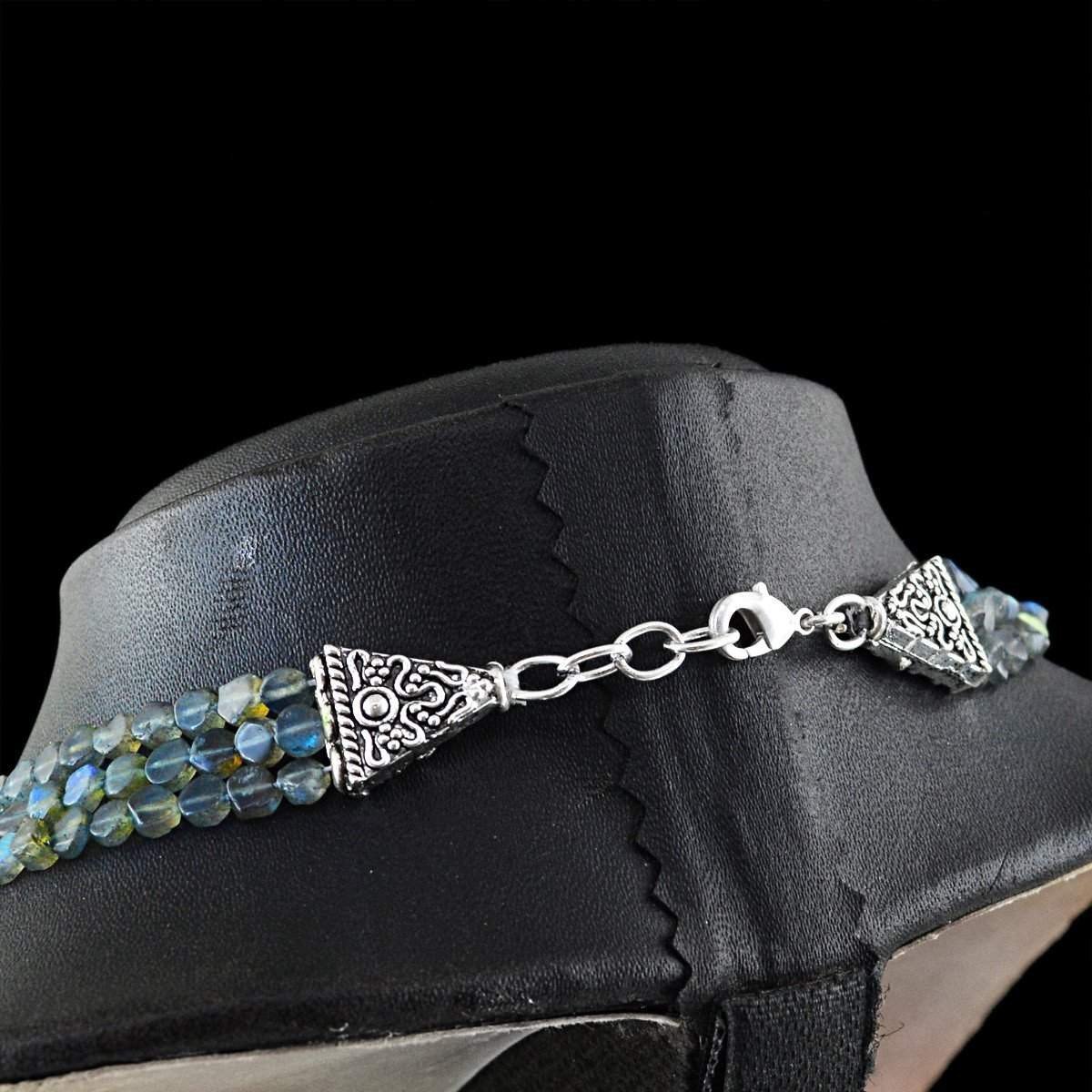 gemsmore:3 Strand Blue Flash Labradorite Necklace Natural Untreated Round Beads