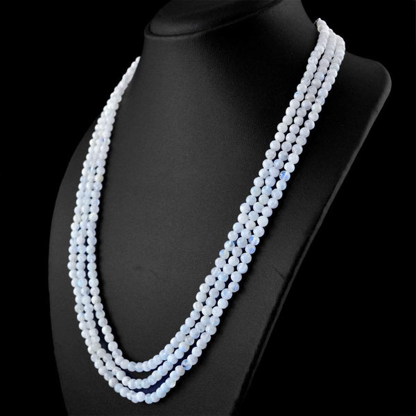 gemsmore:3 Strand Blue Flash Moonstone Necklace Natural Round Shape Untreated Beads