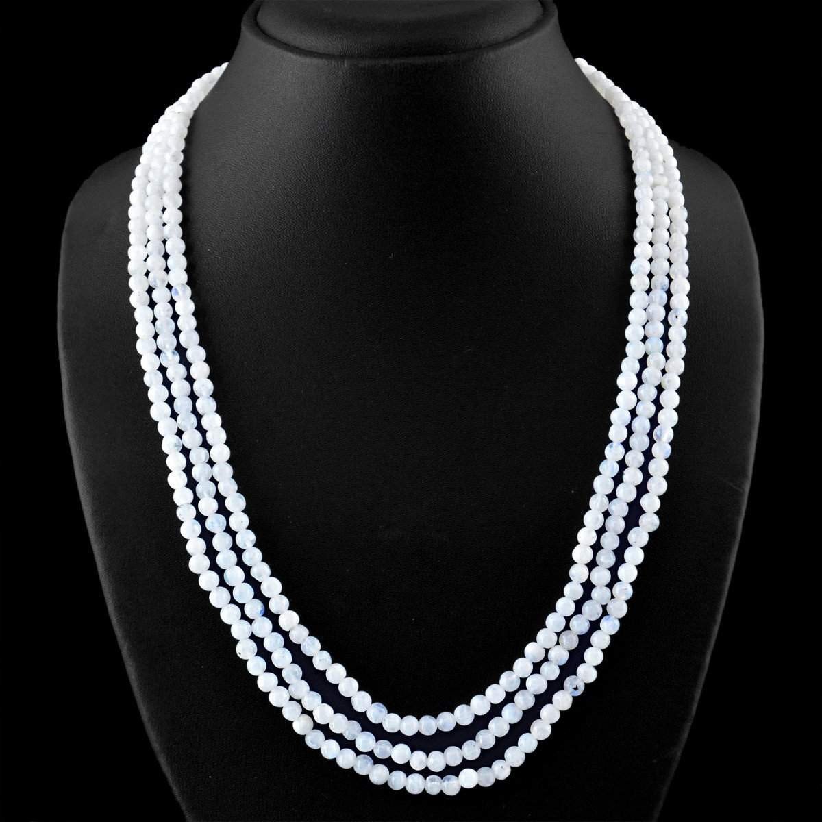 gemsmore:3 Strand Blue Flash Moonstone Necklace Natural Round Shape Untreated Beads