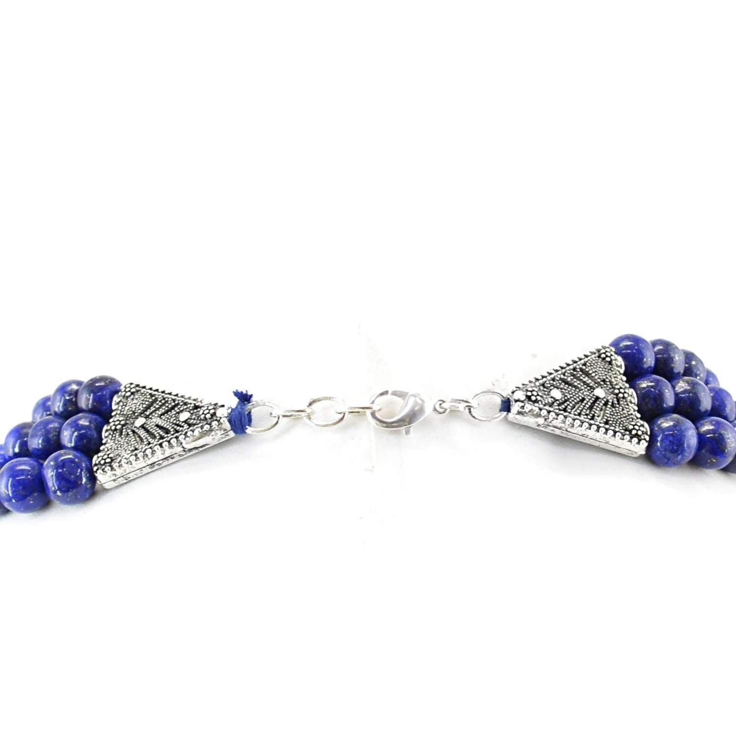 gemsmore:3 Strand Blue Lapis Lazuli Necklace Natural Round Shape Beads