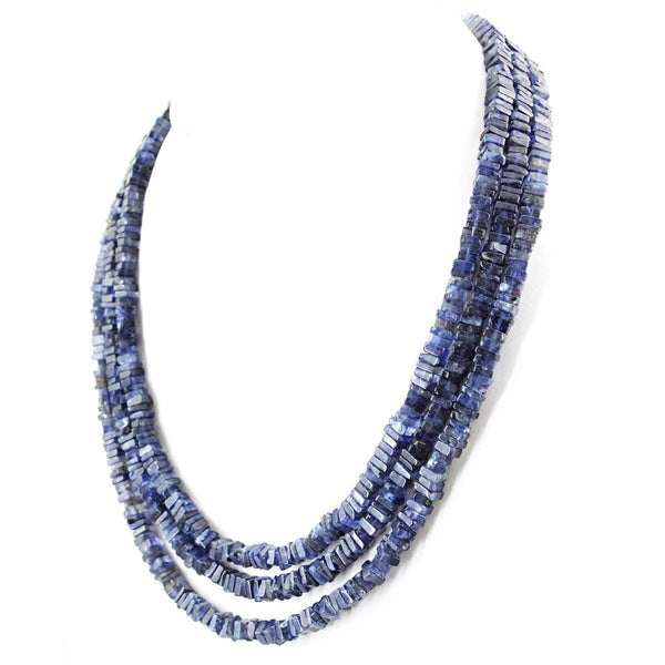 gemsmore:3 Strand Blue Tanzanite Necklace Natural Genuine Beads