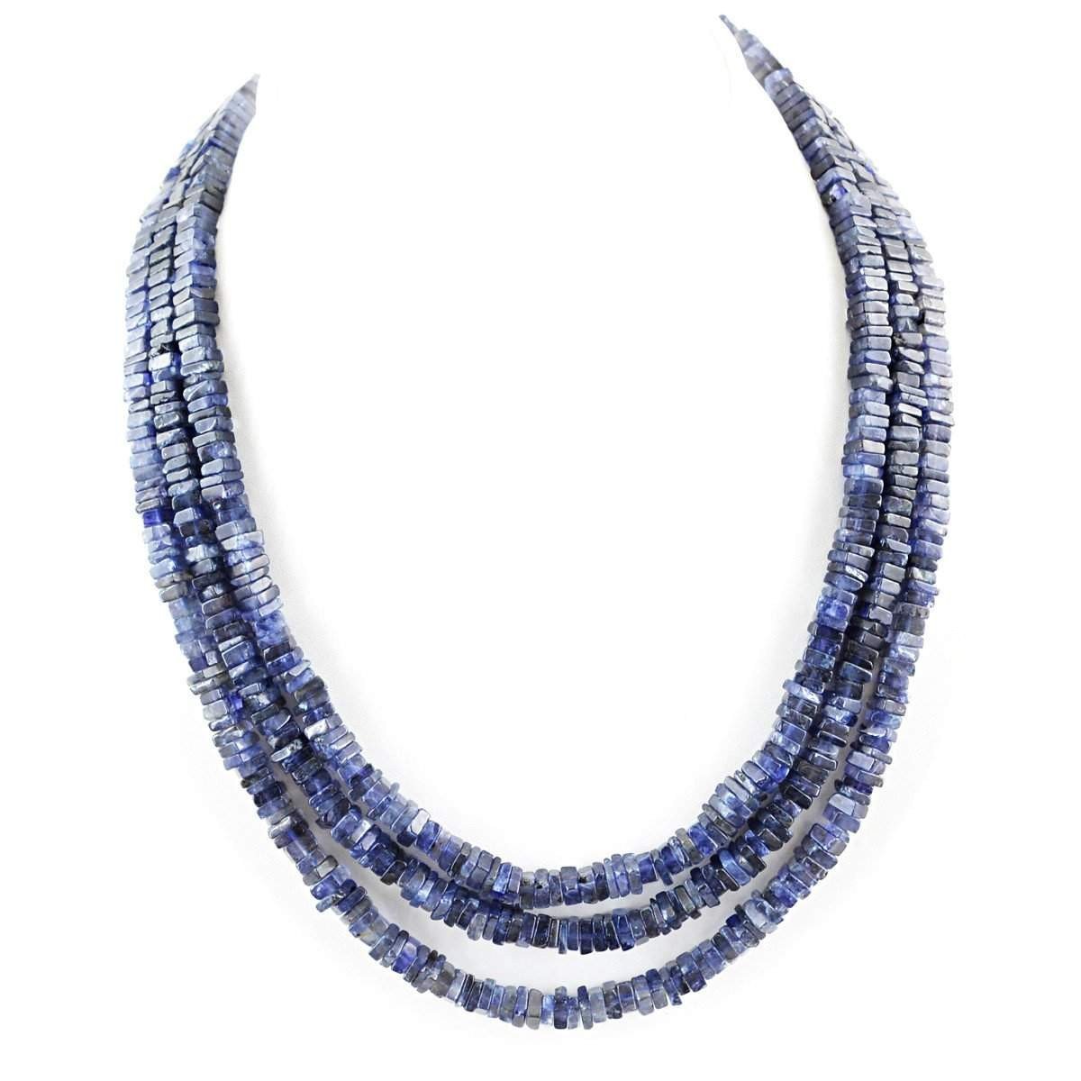gemsmore:3 Strand Blue Tanzanite Necklace Natural Genuine Beads