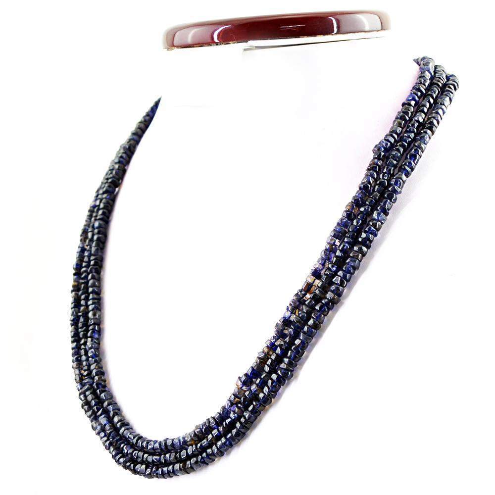 gemsmore:3 Strand Blue Tanzanite Necklace Natural Round Shape Untreated Beads
