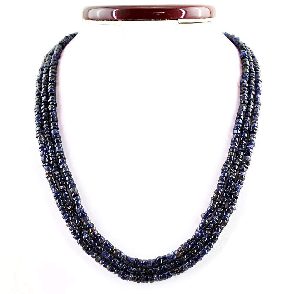 gemsmore:3 Strand Blue Tanzanite Necklace Natural Round Shape Untreated Beads