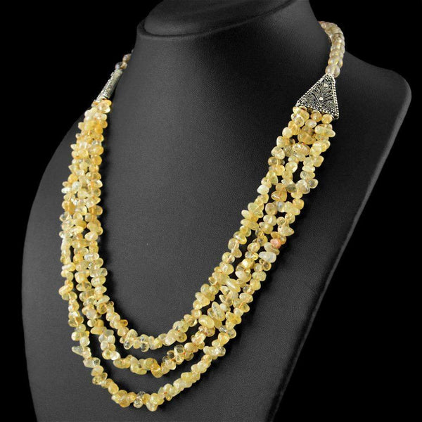 gemsmore:3 Strand Golden Rutile Quartz & Yellow Citrine Necklace - Natural Unheated Beads