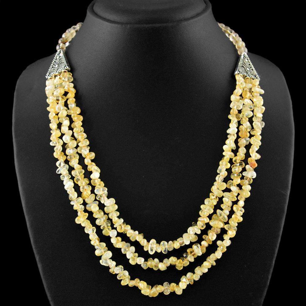gemsmore:3 Strand Golden Rutile Quartz & Yellow Citrine Necklace - Natural Unheated Beads