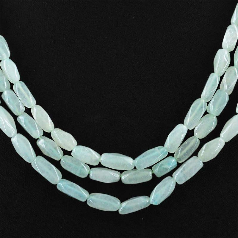 gemsmore:3 Strand Green Aquamarine Necklace Natural Faceted Beads