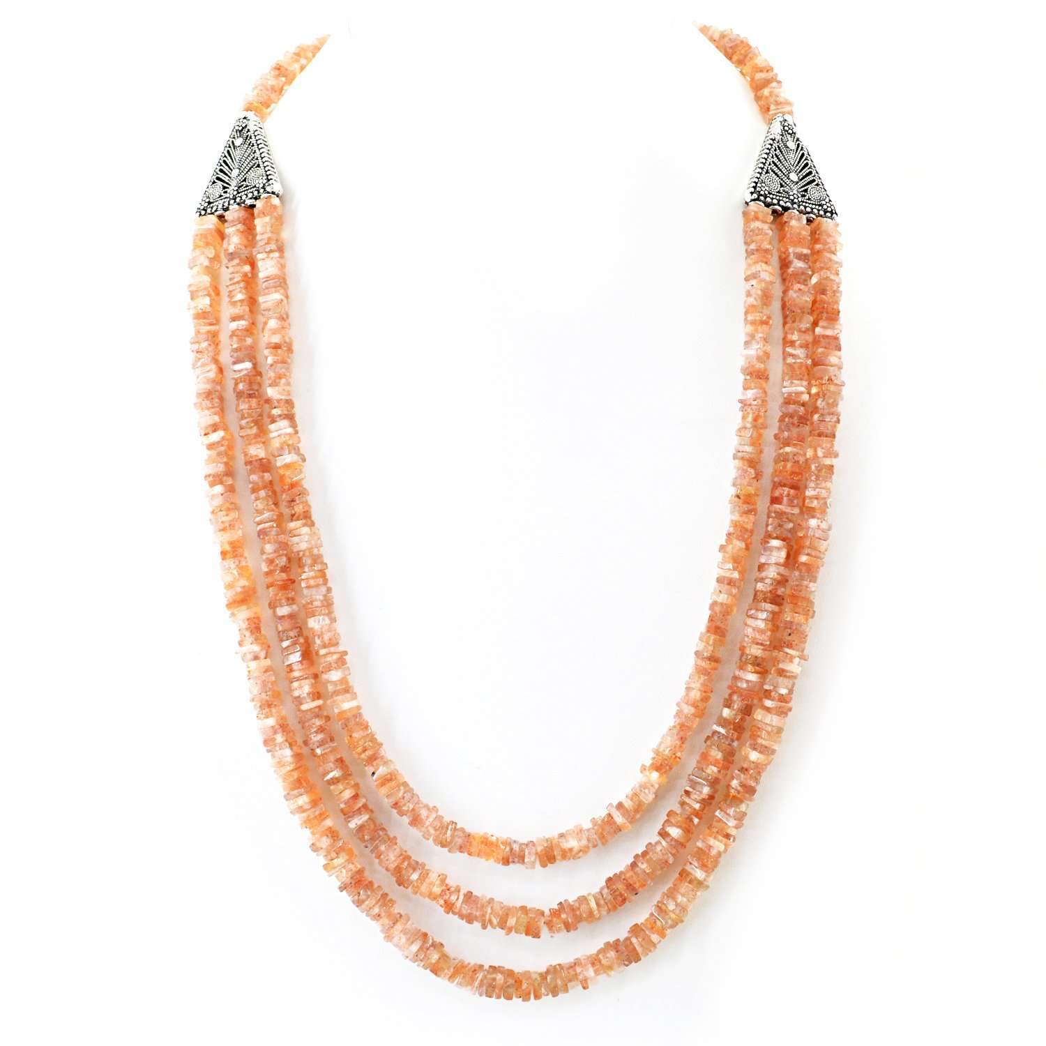 gemsmore:3 Strand Moonstone Necklace Natural Untreated Beads - Free Shipping