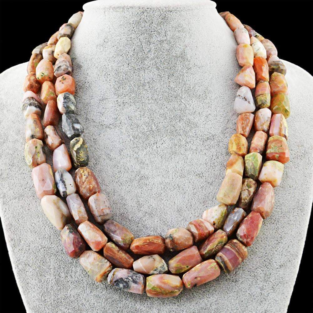 gemsmore:3 Strand Pink Australian Opal Necklace Natural Faceted Beads