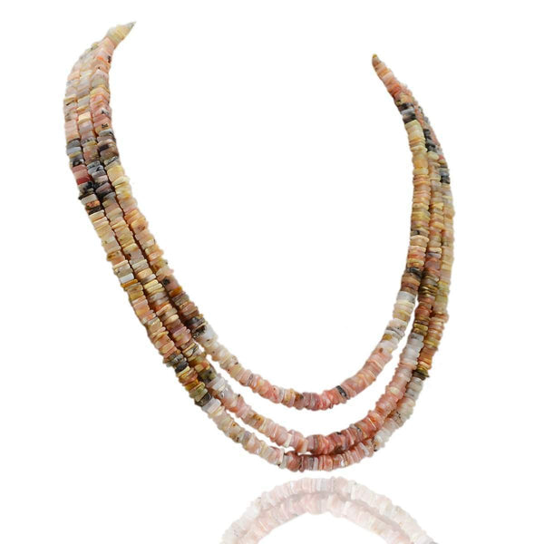 gemsmore:3 Strand Pink Australian Opal Necklace Natural Untreated Beads