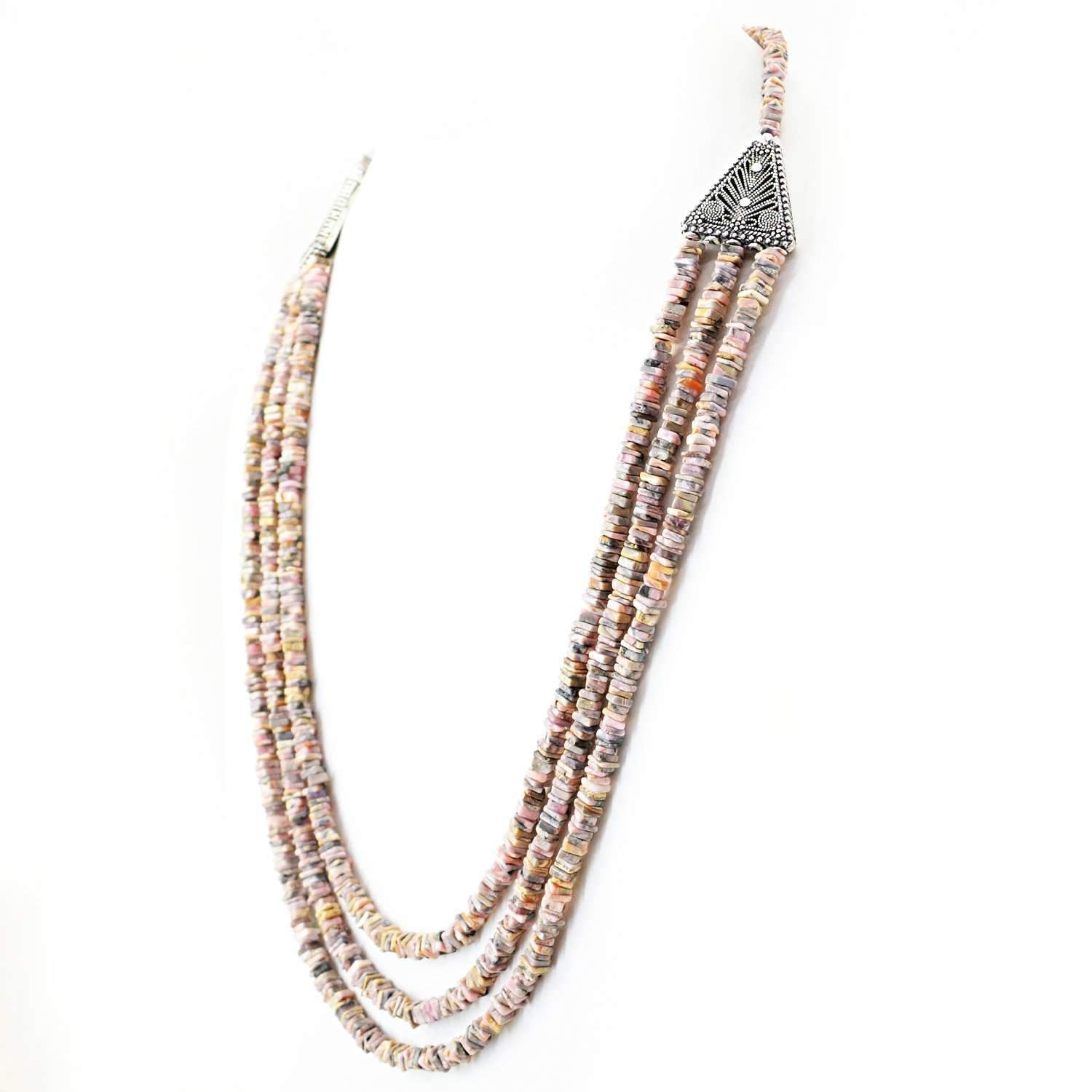 gemsmore:3 Strand Pink Australian Opal Necklace Natural Untreated Beads