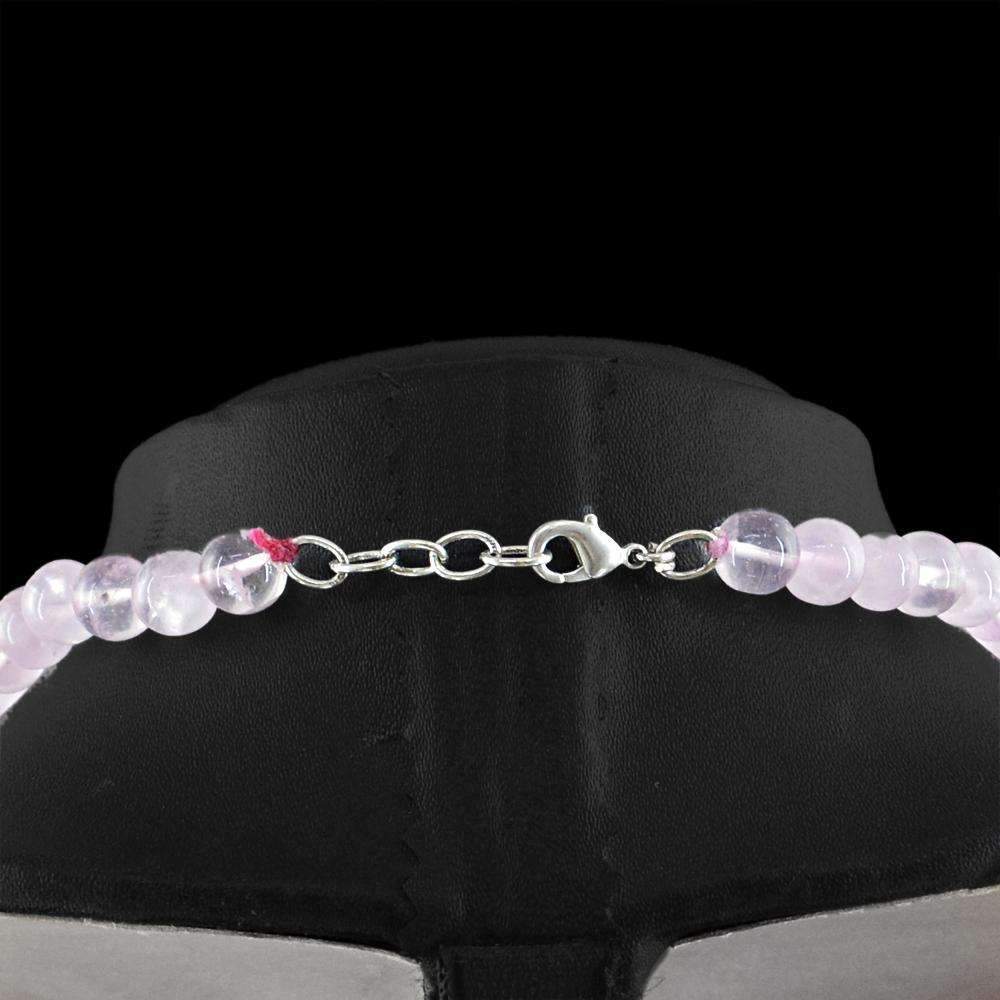 gemsmore:3 Strand Pink Rose Quartz Necklace Natural Pear Shape Beads