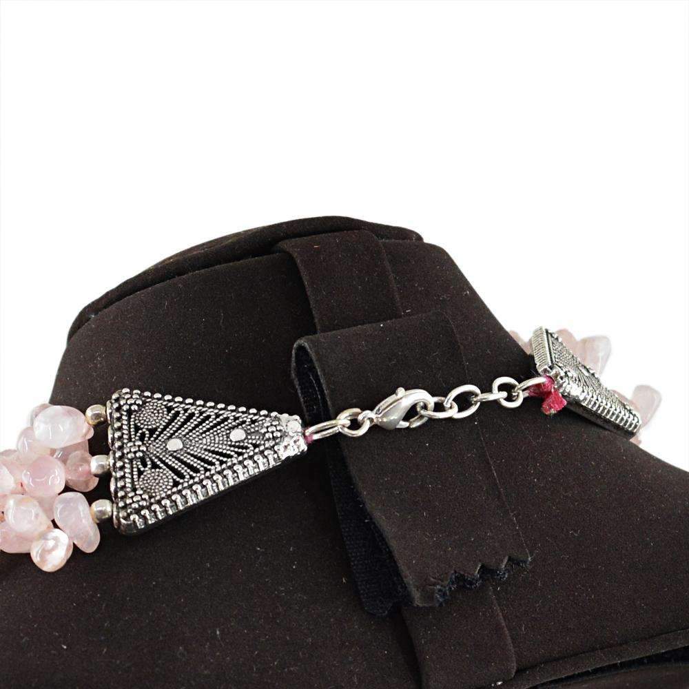 gemsmore:3 Strand Pink Rose Quartz Necklace Natural Untreated Tear Drop Beads