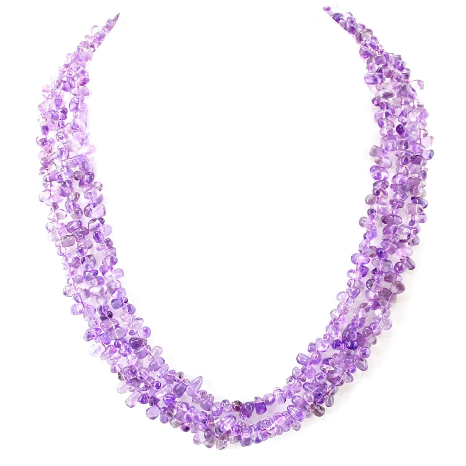 gemsmore:3 Strand Purple Amethyst Necklace Natural Tear Drop Beads