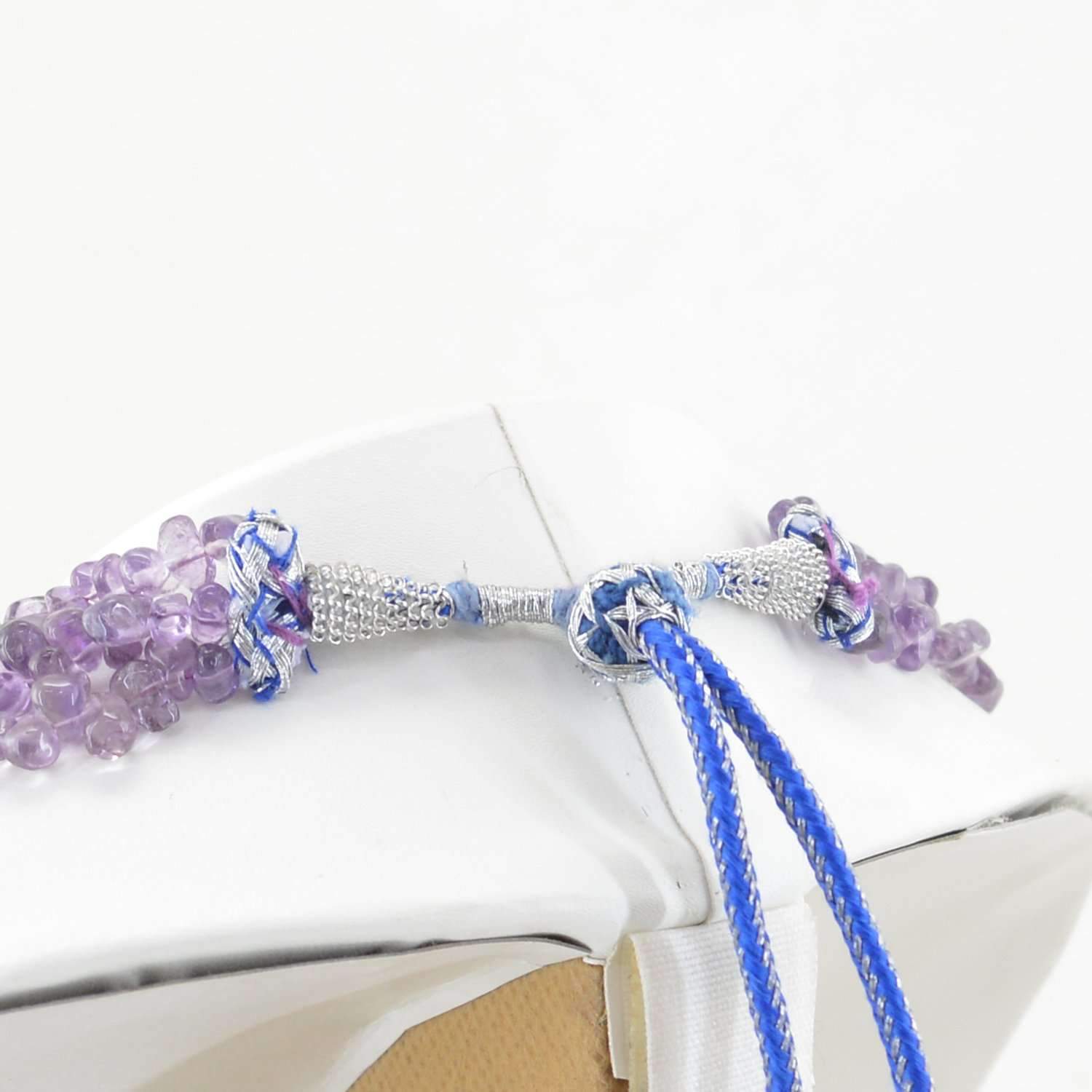 gemsmore:3 Strand Purple Amethyst Necklace Natural Tear Drop Beads