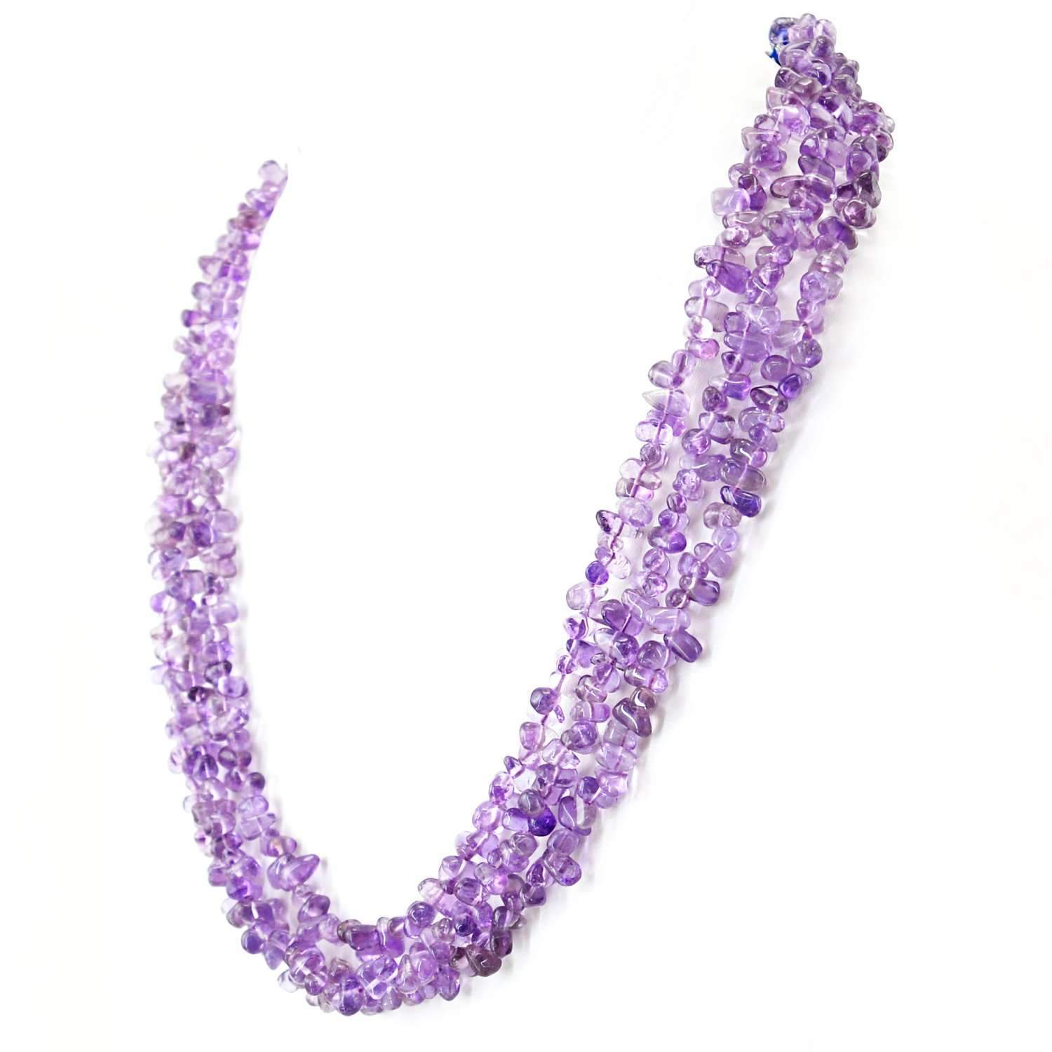 gemsmore:3 Strand Purple Amethyst Necklace Natural Tear Drop Beads