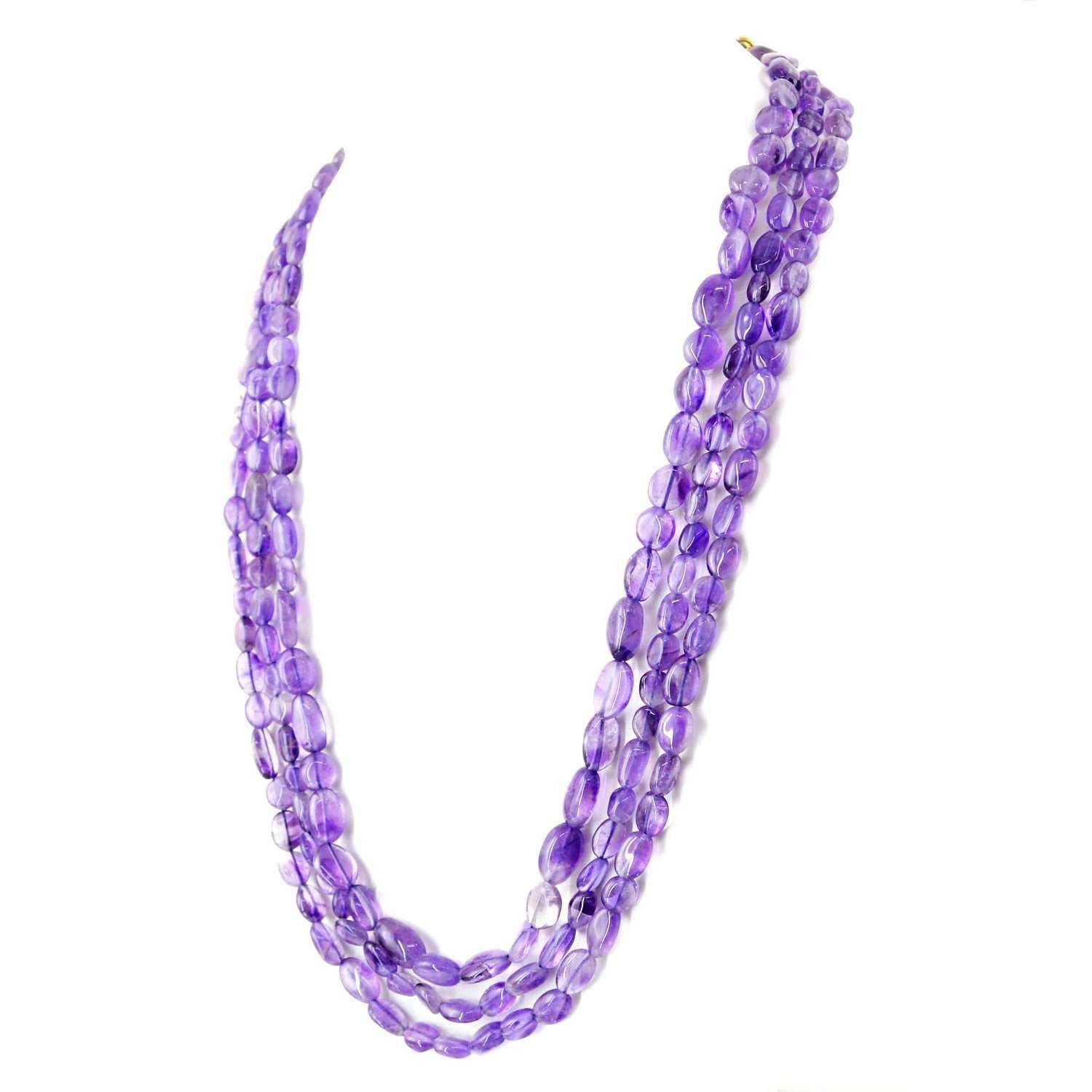 gemsmore:3 Strand Purple Amethyst Necklace Natural Untreated Beads