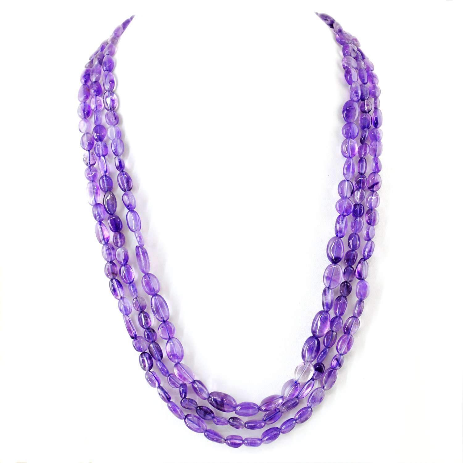 gemsmore:3 Strand Purple Amethyst Necklace Natural Untreated Beads