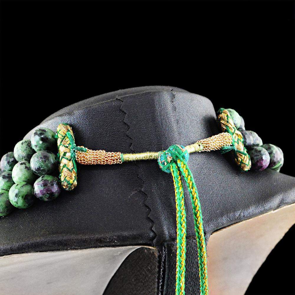 gemsmore:3 Strand Ruby Ziosite Necklace Untreated Round Cut Beads