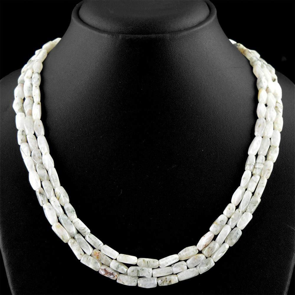 gemsmore:3 Strand Rutile Quartz Necklace Natural Faceted Beads