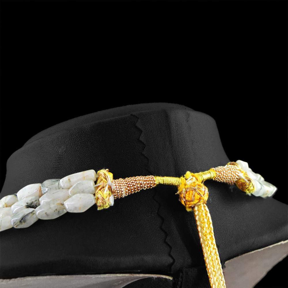 gemsmore:3 Strand Rutile Quartz Necklace Natural Faceted Beads