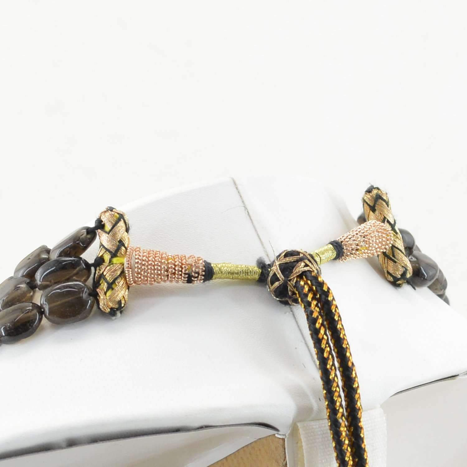 gemsmore:3 Strand Smoky Quartz Necklace Natural Oval Shape Beads