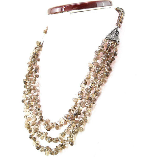 gemsmore:3 Strand Smoky Quartz Necklace Natural Tear Drop Beads