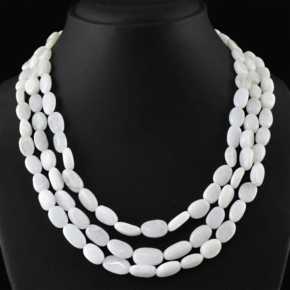 gemsmore:3 Strand White Agate Necklace Natural Oval Shape Beads