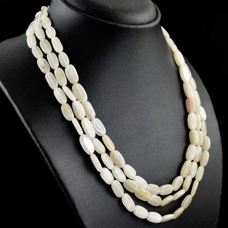 gemsmore:3 Strand White Agate Necklace Natural Oval Shape Beads