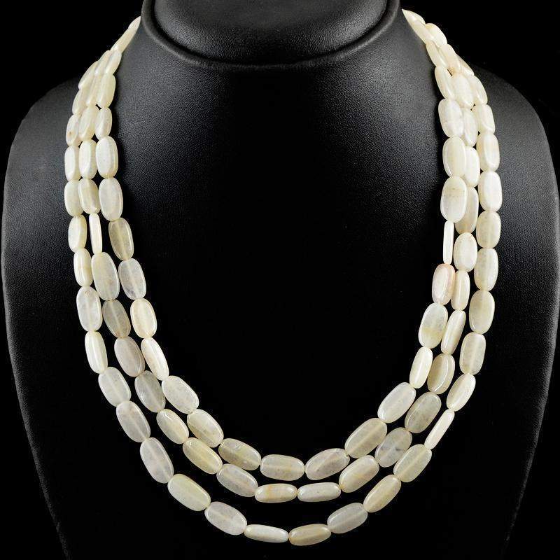 gemsmore:3 Strand White Agate Necklace Natural Oval Shape Beads