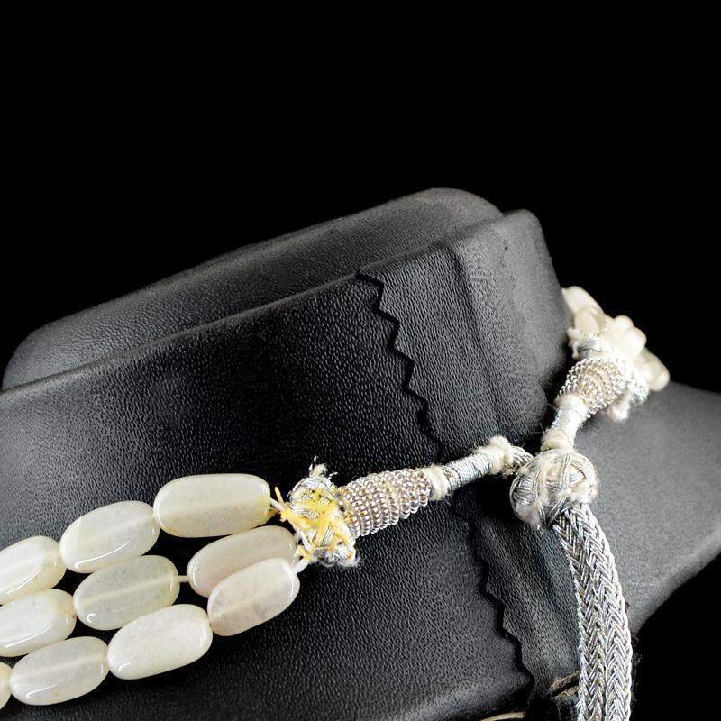 gemsmore:3 Strand White Agate Necklace Natural Oval Shape Beads