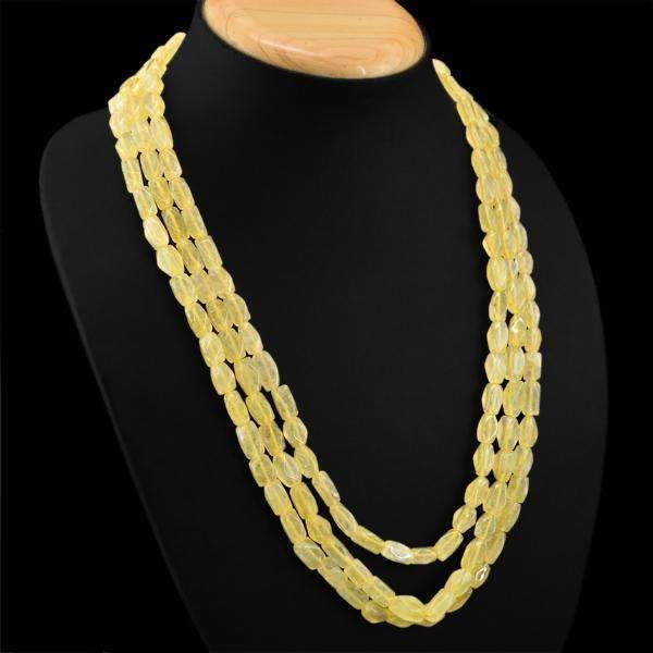 gemsmore:3 Strand Yellow Aventurine Necklace Natural Untreated Faceted Beads