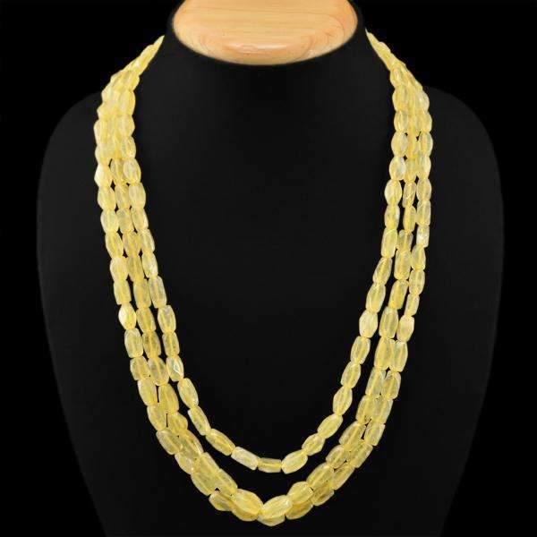 gemsmore:3 Strand Yellow Aventurine Necklace Natural Untreated Faceted Beads