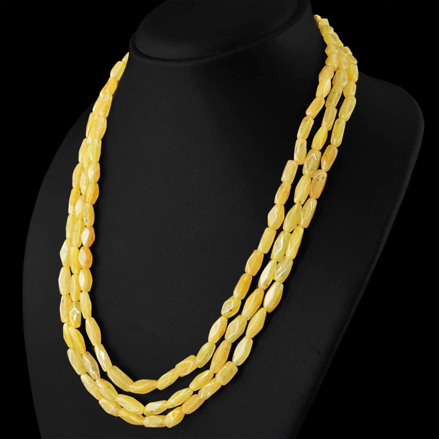 gemsmore:3 Strand Yellow Aventurine Necklace Natural Untreated Faceted Beads