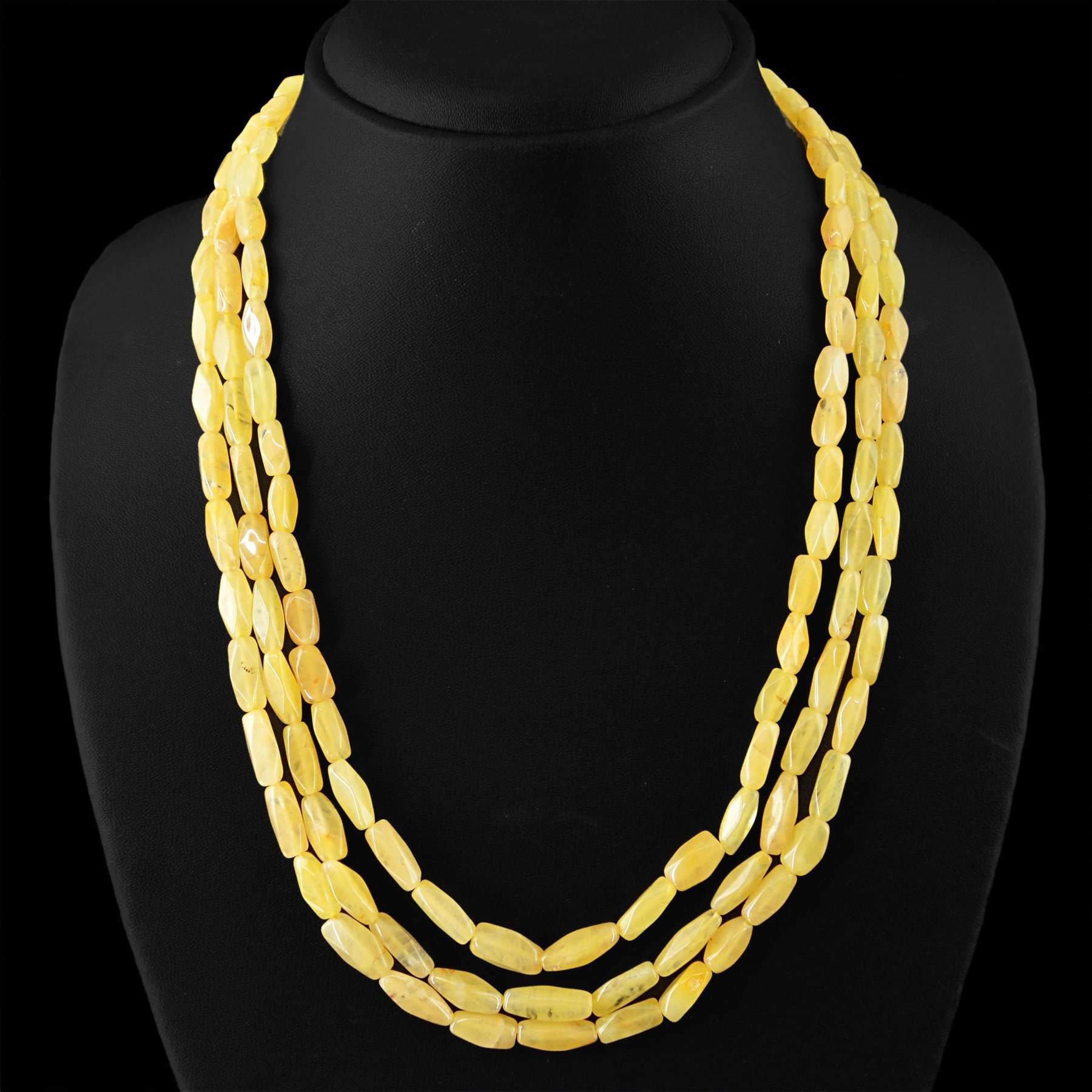 gemsmore:3 Strand Yellow Aventurine Necklace Natural Untreated Faceted Beads