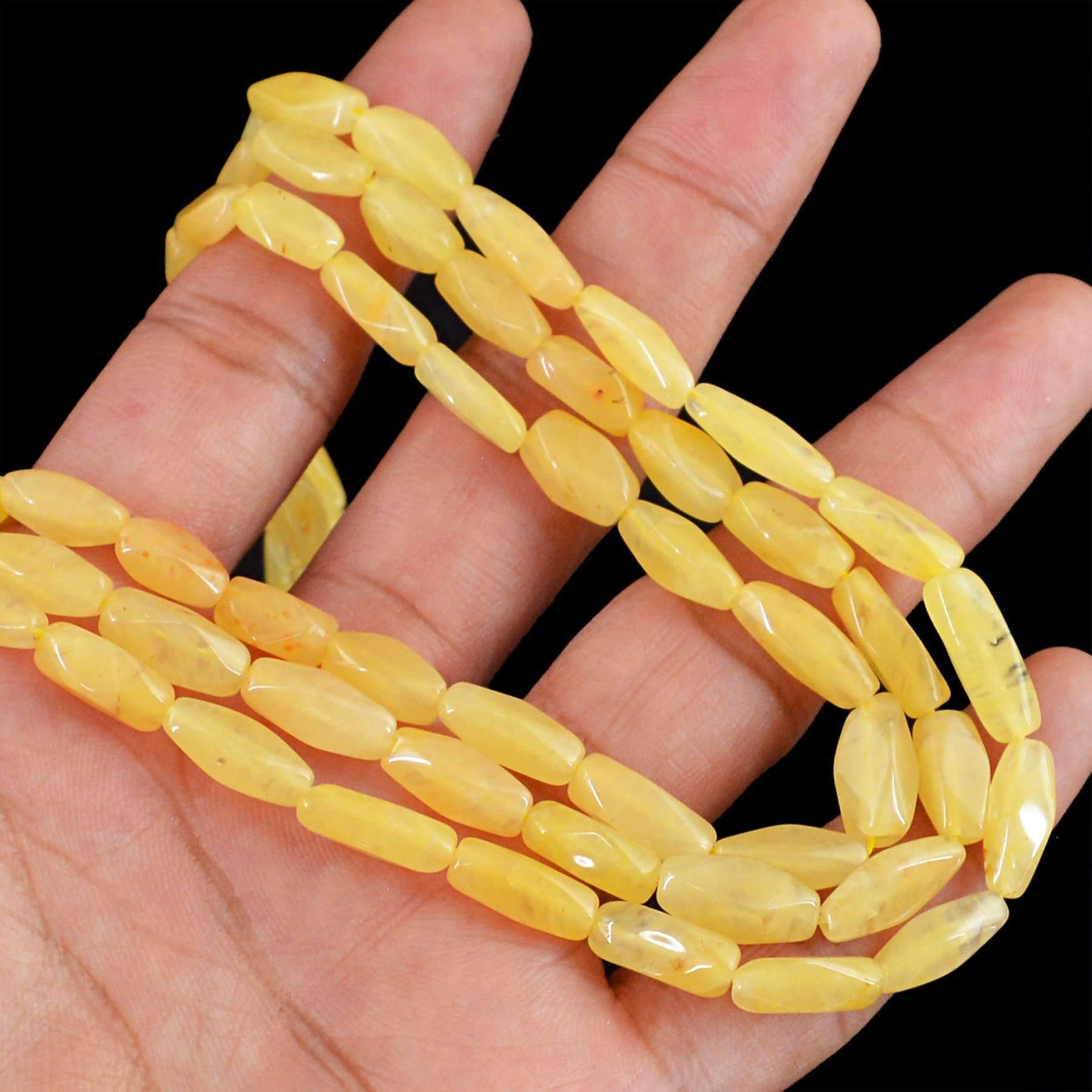 gemsmore:3 Strand Yellow Aventurine Necklace Natural Untreated Faceted Beads