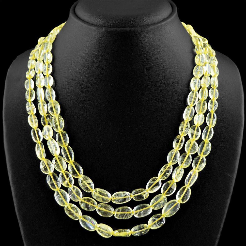 gemsmore:3 Strand Yellow Citrine Necklace Natural Oval Shape Beads