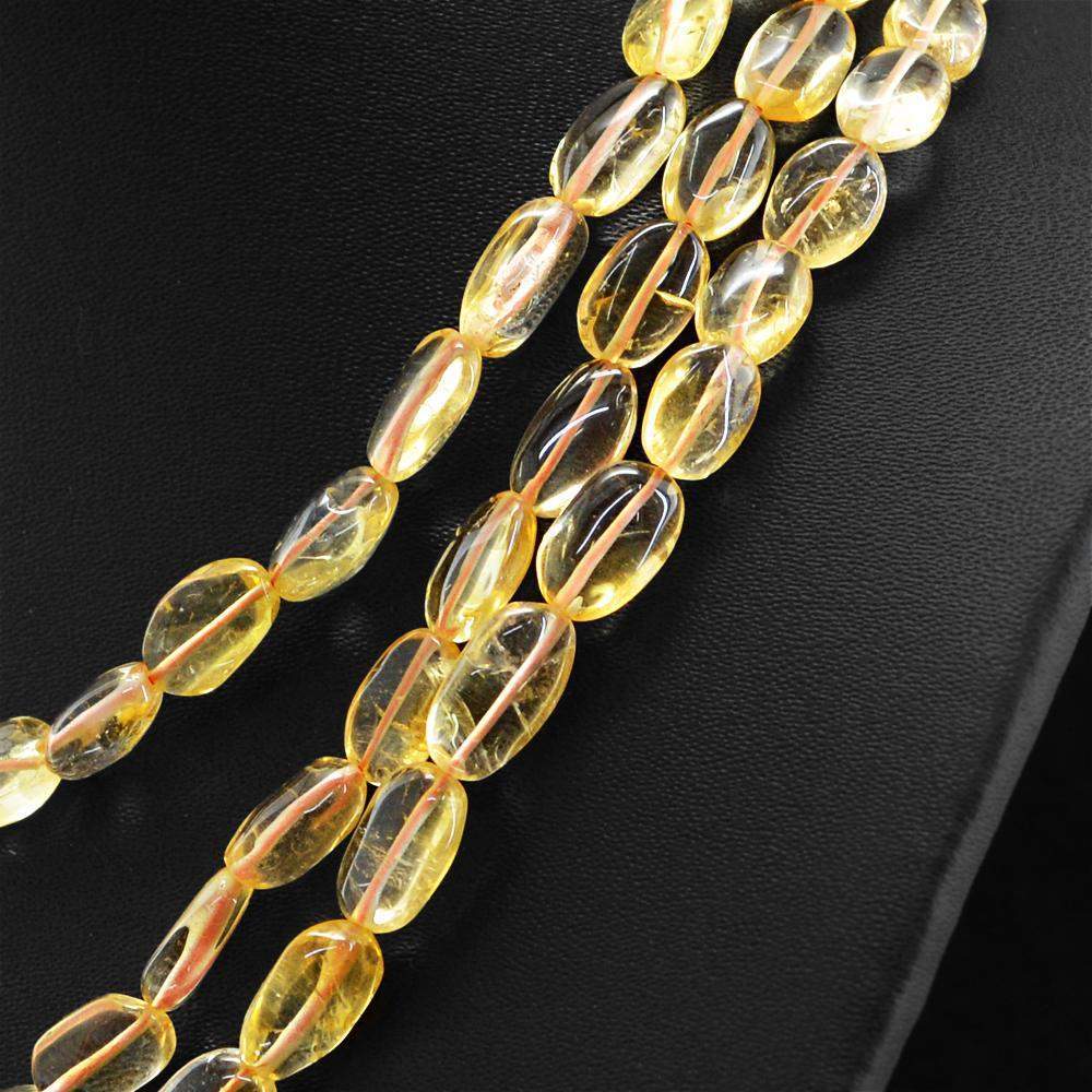 gemsmore:3 Strand Yellow Citrine Necklace Natural Oval Shape Beads