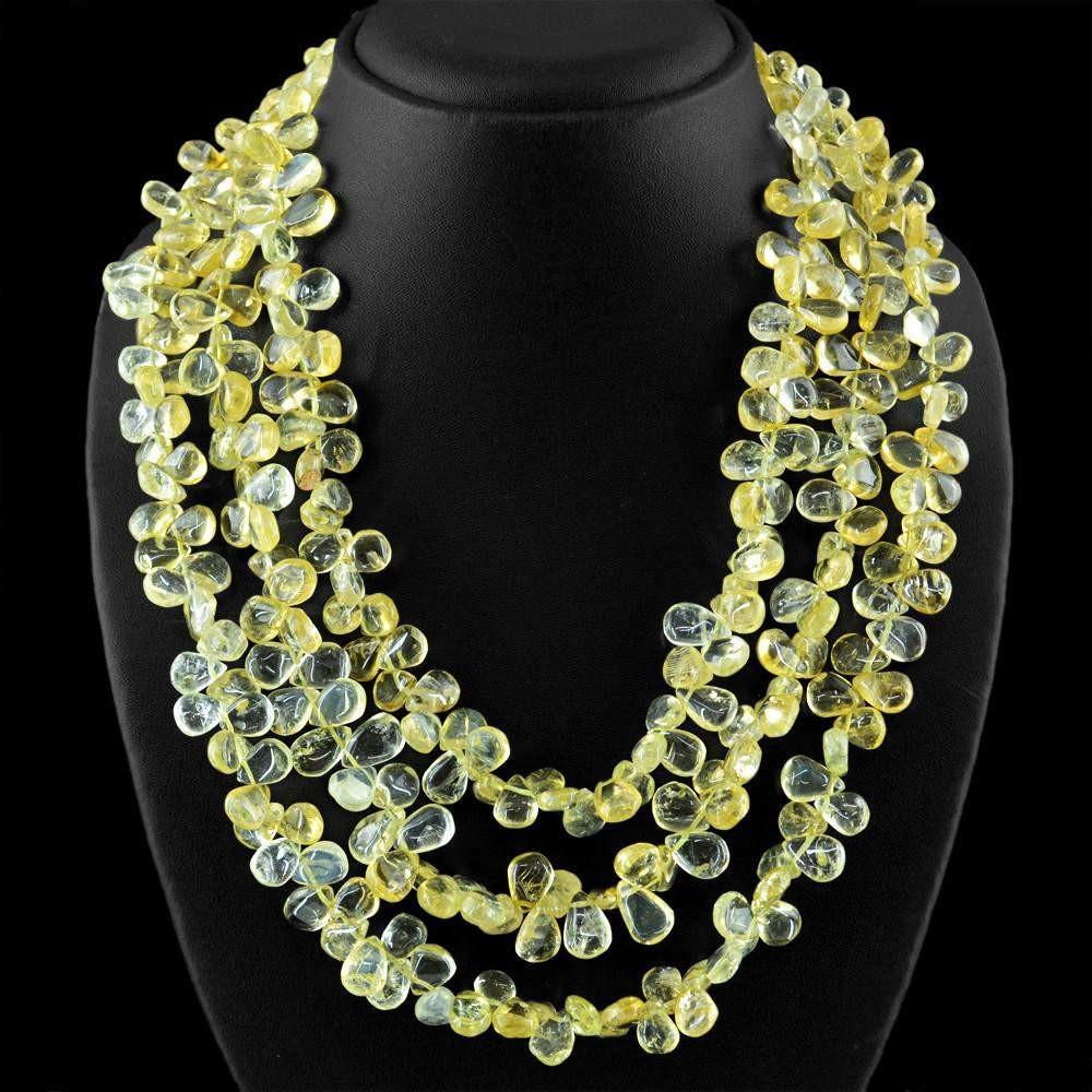 gemsmore:3 Strand Yellow Citrine Necklace Natural Untreated Pear Shape Beads