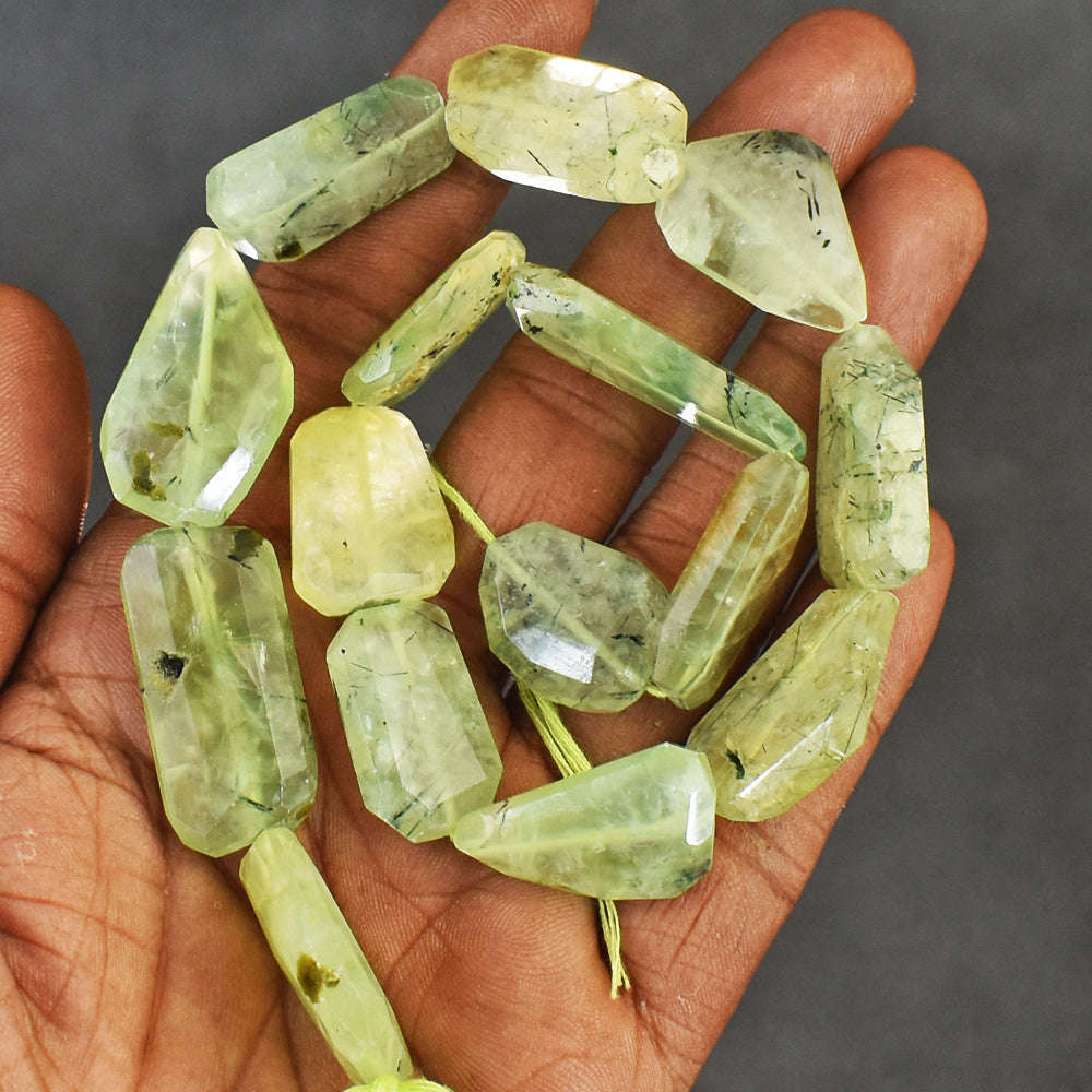 gemsmore:325 Carats Genuine Amazing Phrenite Beads Strand Of 14"