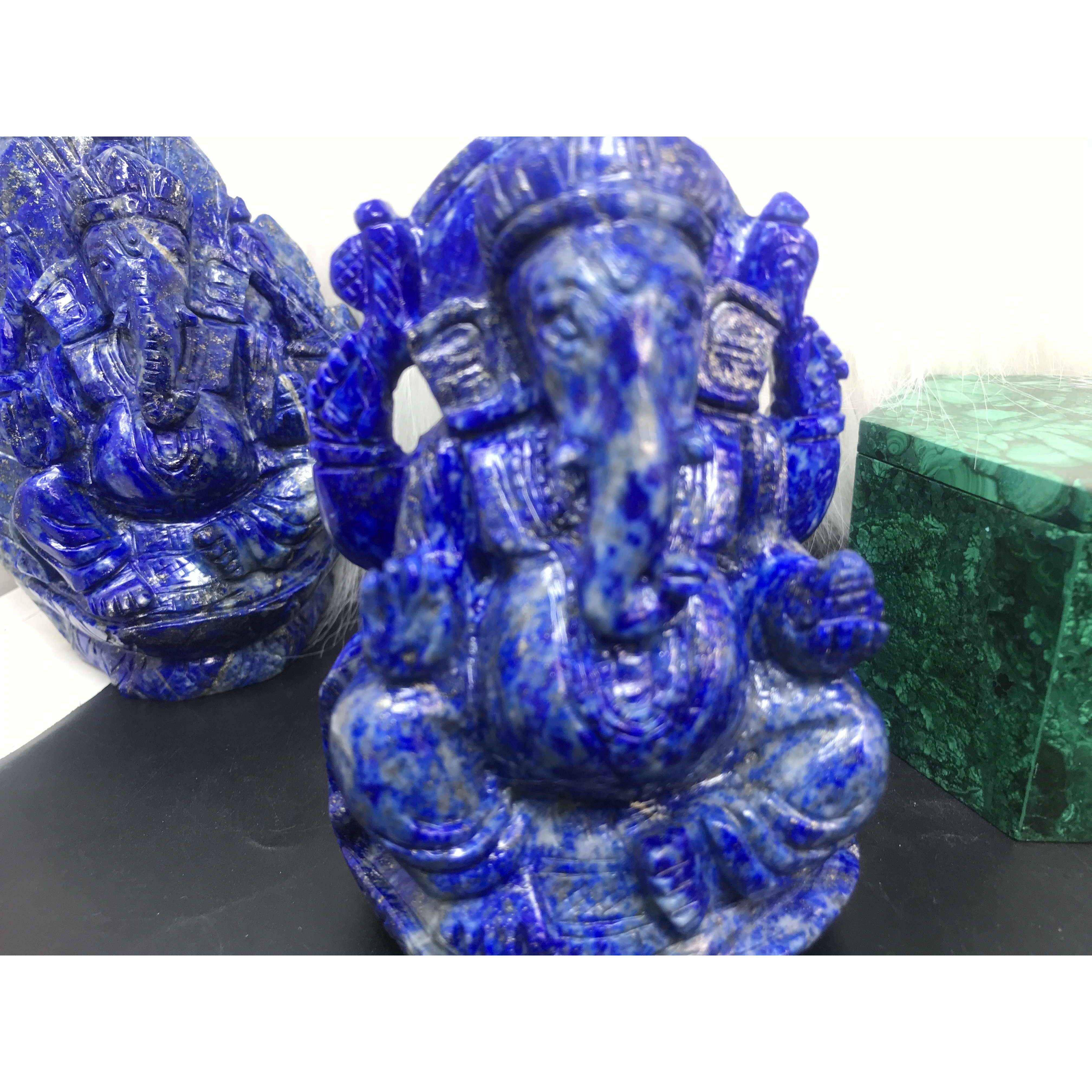 gemsmore:3D Style Carved Ganesha in Lapis Lazuli crystal